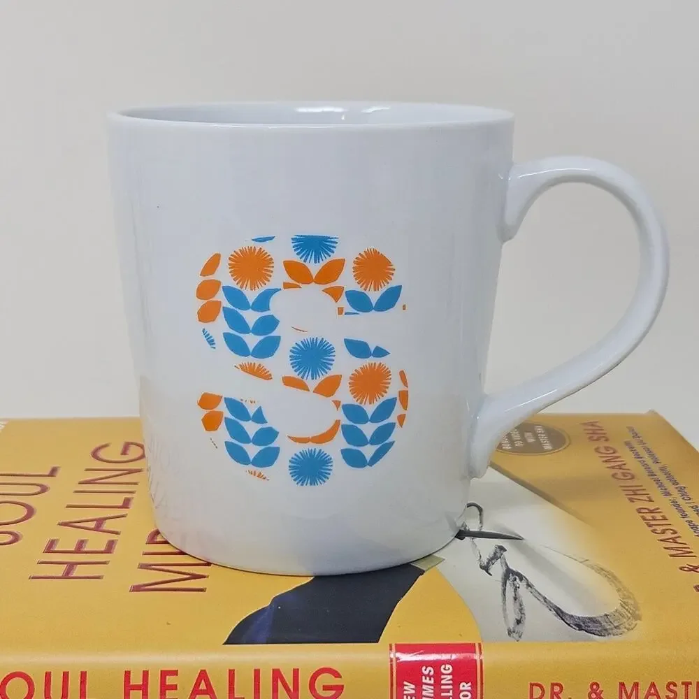 Crate & Barrel monogram S floral coffee tea cup